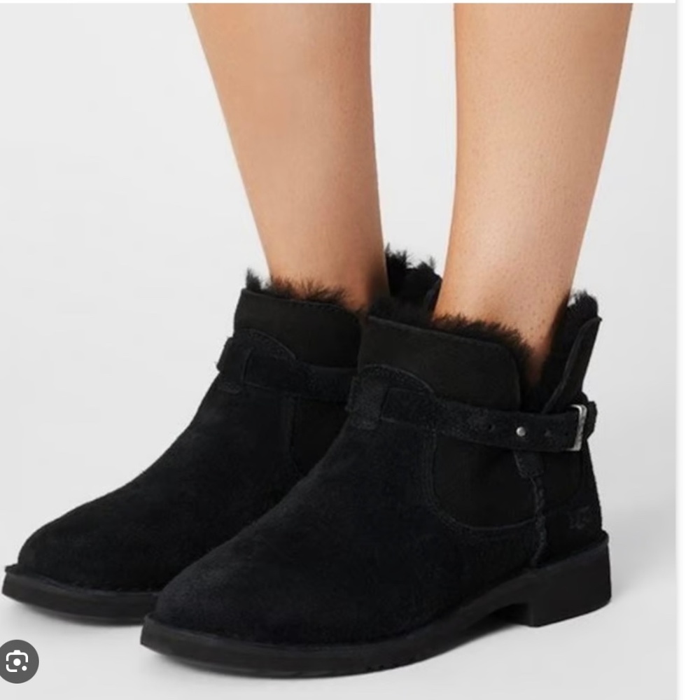 Ugg Black Elisa Genuine Shearling Ankle Boots